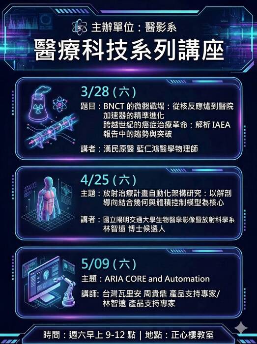 2026/03/28(六)、4/25(六)9:00-12:00、5/9(六)9:00-12:00 醫療科技系列講座 正心0935教室圖片