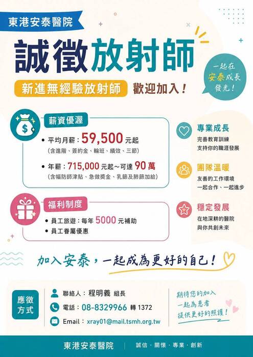 【徵才訊息】東港安泰醫院誠徵放射師圖片